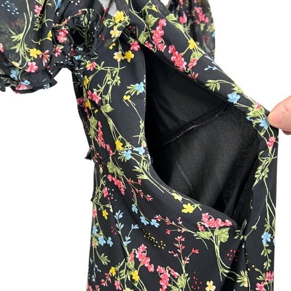 Miami Womens Akiko Floral Off-the-Shoulder Puff Sleeve Mini Dress Black Small - Picture 6 of 8